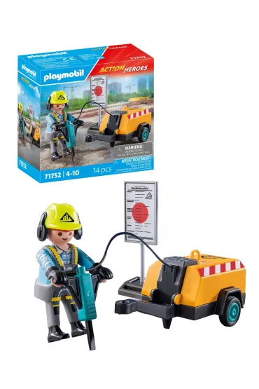 Playmobil Action Heroes Pracownik budowlany z m�otem pneumatycznym 71752