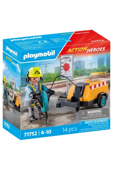 Playmobil Action Heroes Pracownik budowlany z m�otem pneumatycznym 71752