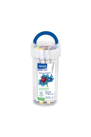 Koh-I-Noor Flamastry dwustronne p�dzelkowe Spree 12 kolor�w