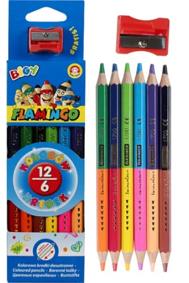 Titanum Kredki o��wkowe dwustronne Jumbo Flamingo + temper�wka 12 kolor�w