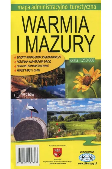 Mapa administracyjno-turystyczna Warmia i Mazury 1:250 000