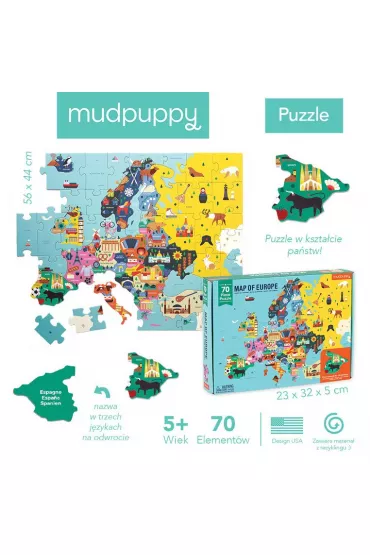 Puzzle Mapa Europy z elementami w kszta�cie pa�stw 5+ Mudpuppy