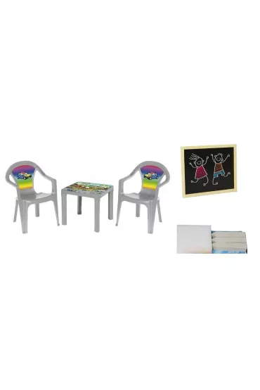 Stolik i dwa krzes�a + tablica pastel szary 3Toysm