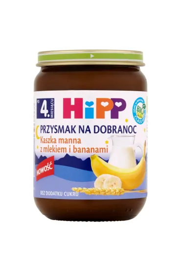 Hipp Przysmak na Dobranoc Kaszka manna z mlekiem i bananami po 4. miesi�cu 190 g Bio