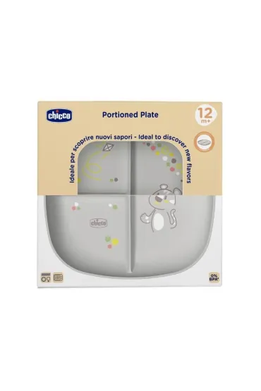Chicco Talerz 3-dzielny szary 12m+