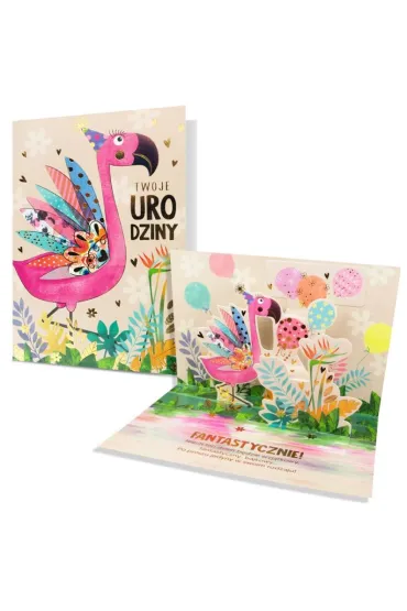 Pan Dragon Karnet B6 HM-200 Urodziny dzieci�ce, flaming, przestrzenny HM-200-2670