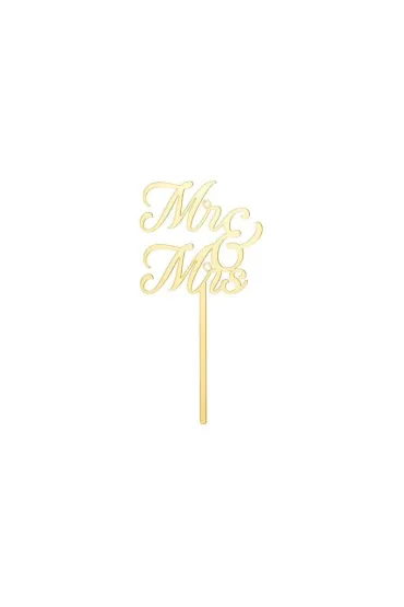 PartyDeco Topper akrylowy na tort MR & MRS, z�oty 16.5cm