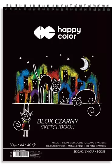 Happy Color Blok czarny na spirali KOTY, A4, 80g, 40 arkuszy