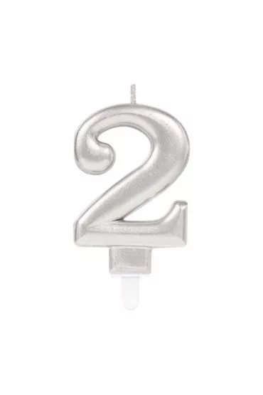 Amscan �wieczka cyferka 2 Sparkling Celebrations srebrna