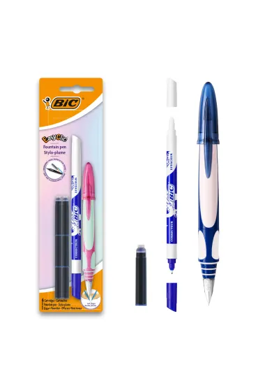 Bic Pi�ro wieczne + wk�ady + wymazywacz niebieski Easy Clic Standard FP blister 1+6+1