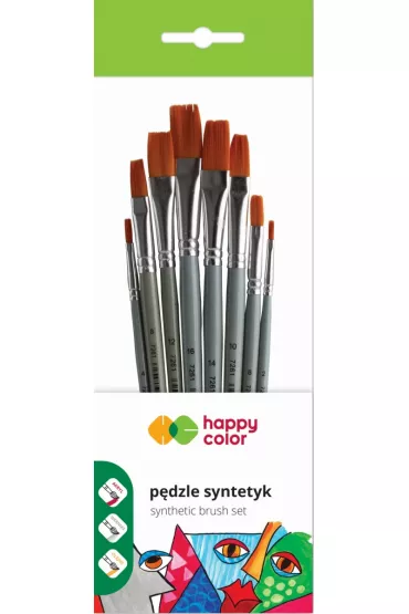 Happy Color Zestaw p�dzli hobby syntetyk p�askie 8 szt.