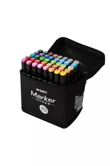 M&G Marker artystyczny alkoholowy, dwustronny, 3,2 mm; 6,2 mm, zestaw 40 kolor�w 40 szt.