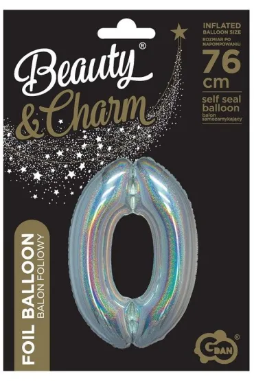 Godan Balon foliowy B&C cyfra 0 holograficzna srebrna 76cm