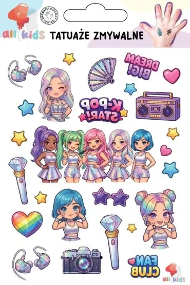 Tatua�e zmywalne dla dzieci K-pop Star All4Kids