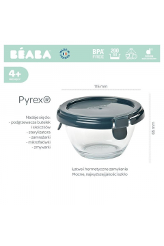 Beaba Okrgy pojemnik soiczek szklany Pyrex z hermetycznym zamkniciem dark blue 200 ml niebieski