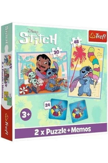 Puzzle + Memos 2w1 (24+30+48 el.) Weso�y dzie� Lilo&Stitch Trefl
