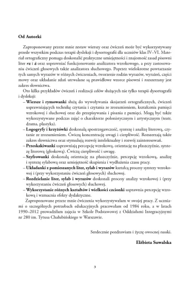 �wiczenia w terapii dysleksji i dysortografii dla uczni�w klas IV-VI. RZ - � - El�bieta Suwalska