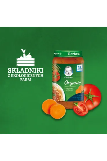 Gerber Organic Obiadek pe�noziarniste spaghetti z wo�owin� dla niemowl�t po 12 miesi�cu 250 g Bio