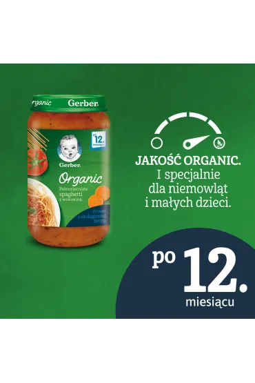 Gerber Organic Obiadek pe�noziarniste spaghetti z wo�owin� dla niemowl�t po 12 miesi�cu 250 g Bio