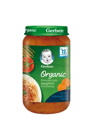 Gerber Organic Obiadek pe�noziarniste spaghetti z wo�owin� dla niemowl�t po 12 miesi�cu 250 g Bio
