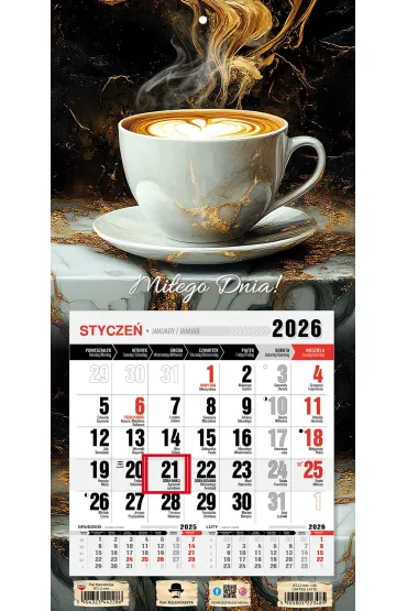 Kalendarz 2026 tr�jdzielny jednodzielny mini z magnesem Caffee latte KTJ2 V40