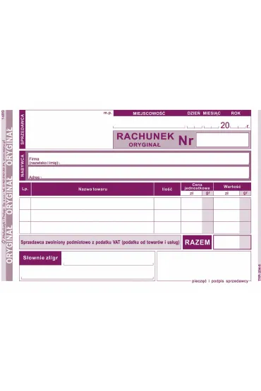 Michalczyk i Prokop Druk Rachunek/Zwolnienie z podatku VAT A6