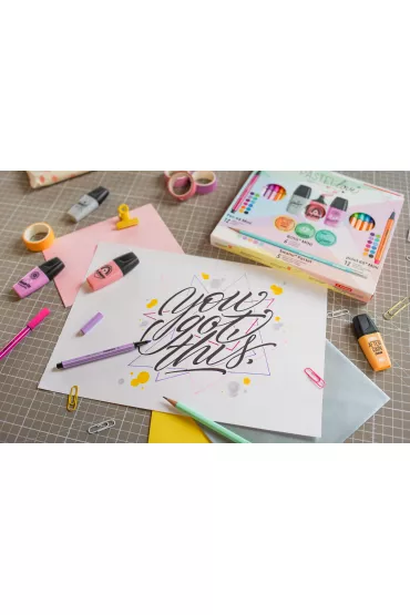 Zestaw Cienkopis STABILO point 88 mini, Flamaster STABILO Pen 68 Mini, zakre�lacz BOSS Mini Pastellove 2.0, o��wek Swano Pastel - etui 35 szt.