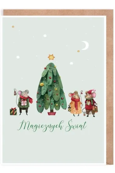 Cardie Kartka Bo�e Narodzenie Myszki przy choince