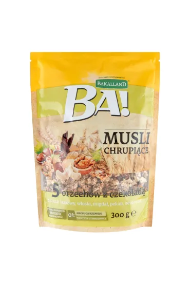 Bakalland Ba! Musli chrupi�ce z miodem 5 orzech�w z czekolad� 300 g