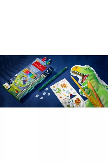 Faber-Castell Kredki Grip dinozaury + kredki metaliczne + naklejki 10 kolorw + 3 kolory