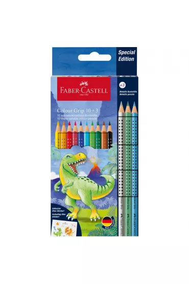 Faber-Castell Kredki Grip dinozaury + kredki metaliczne + naklejki 10 kolorw + 3 kolory