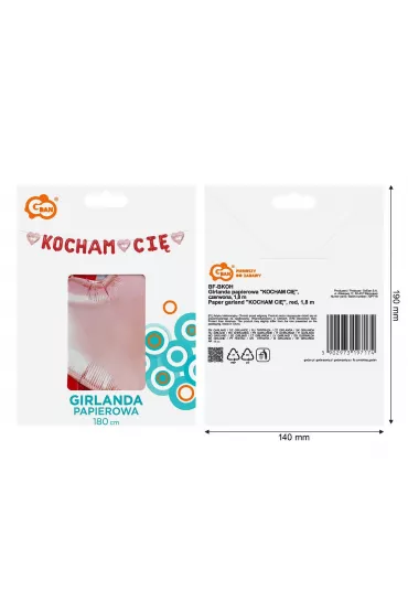 Godan Girlanda papierowa Kocham Ci� czerwona 1,8m