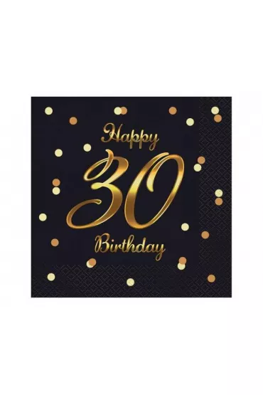 Godan Serwetki B&C Happy 30 Birthday czarne 33x33 cm