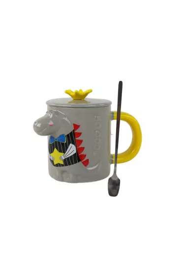LeanToys Kubek Szary Dinozaur przykrywka 400ml