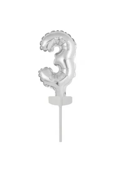 Amscan Balon foliowy mini cyfra 3 srebrna 7x12cm