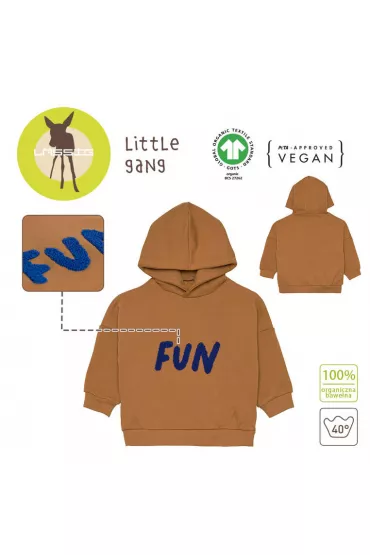 Lassig Bluza z kapturem z baweny organicznej GOTS Little Gang Fun caramel 4-6 l.