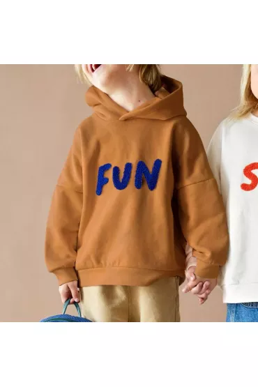 Lassig Bluza z kapturem z baweny organicznej GOTS Little Gang Fun caramel 4-6 l.