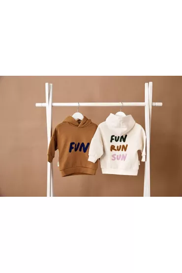 Lassig Bluza z kapturem z baweny organicznej GOTS Little Gang Fun caramel 4-6 l.