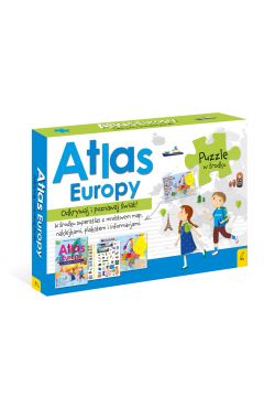 Atlas Europy z plakatem, map i puzzlami