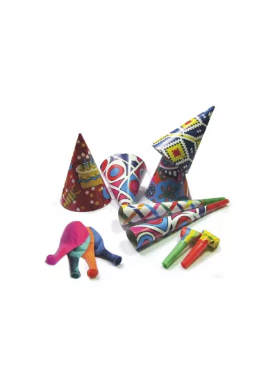 Arpex Zestaw party dla 4 os�b: Czapeczki x 4, maski x 4, gwizdki x 2, tr�bki x 2, balony metalizowane x 4