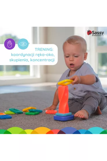 Sassy Zakr�cona wie�a z klock�w – zabawka sensoryczna dla niemowl�t i dzieci