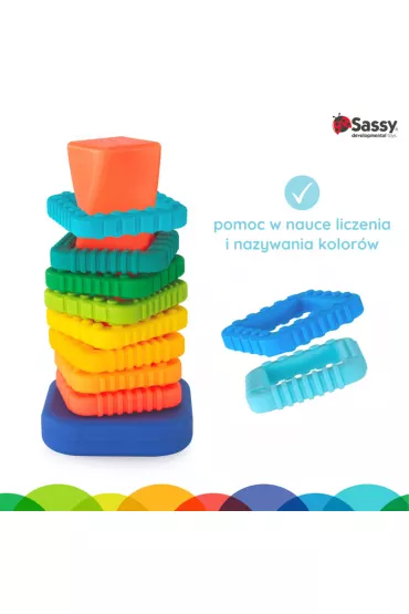 Sassy Zakr�cona wie�a z klock�w – zabawka sensoryczna dla niemowl�t i dzieci