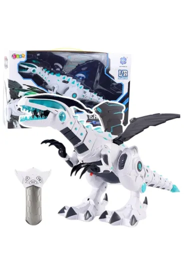 Dinozaur robot R/C �wiat�o i d�wi�k bia�y LeanToys