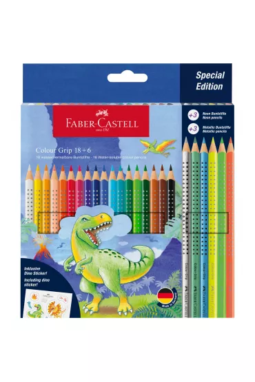 Faber-Castell Kredki Grip dinozaury metalicznych + naklejki 18 kolor�w + 6 kolor�w
