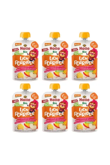 Holle Mus owsiankowy Lew (jab�ko - ry� - mango - ananas - quinoa) od 1 roku Demeter Zestaw 6 x 110 ml Bio