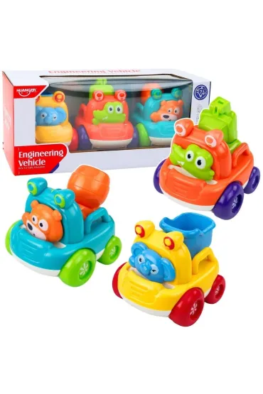Pojazdy budowlane ze zwierz�tami 3 szt LeanToys