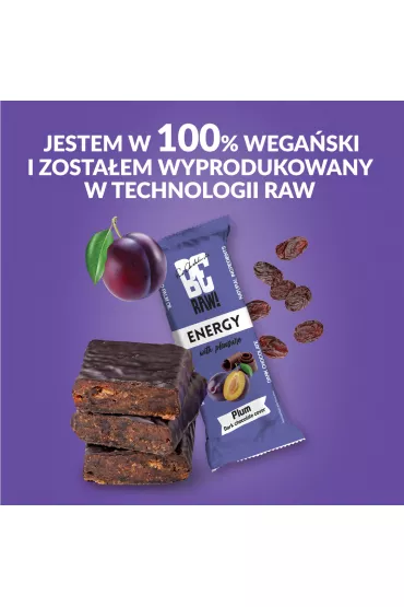 BeRaw Baton Energy Plum Chocolate 40 g
