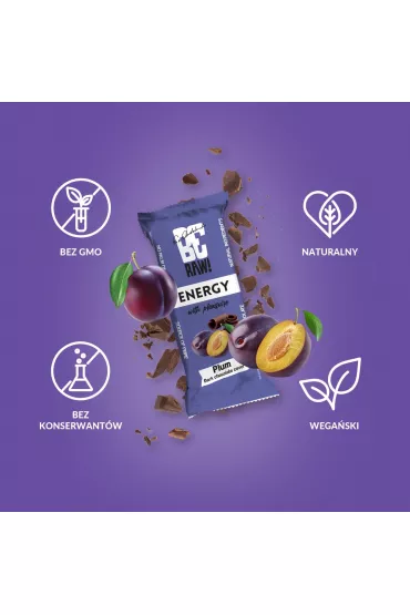 BeRaw Baton Energy Plum Chocolate 40 g