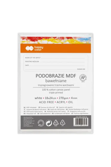 Happy Color Podobrazie bawe�niane impregnowane bia�e 18x24cm, 4mm