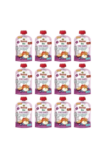 Holle Mus Ta�cz�cy Dinozaur (jab�ko - bor�wka - �liwka) bezglutenowy od 6 miesi�ca Demeter Zestaw 12 x 100 ml Bio